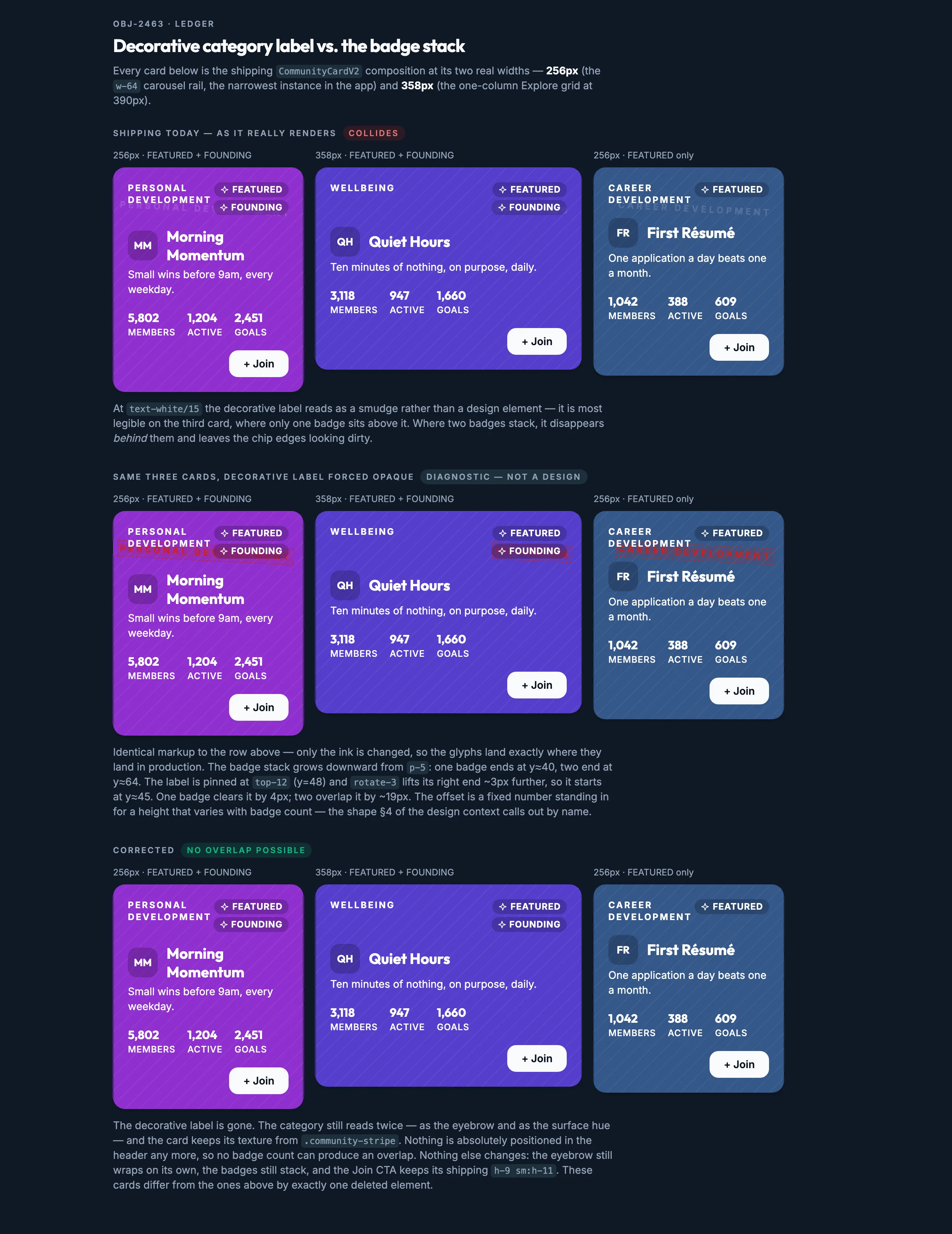 Card Collision Ledger mockup, dark, desktop