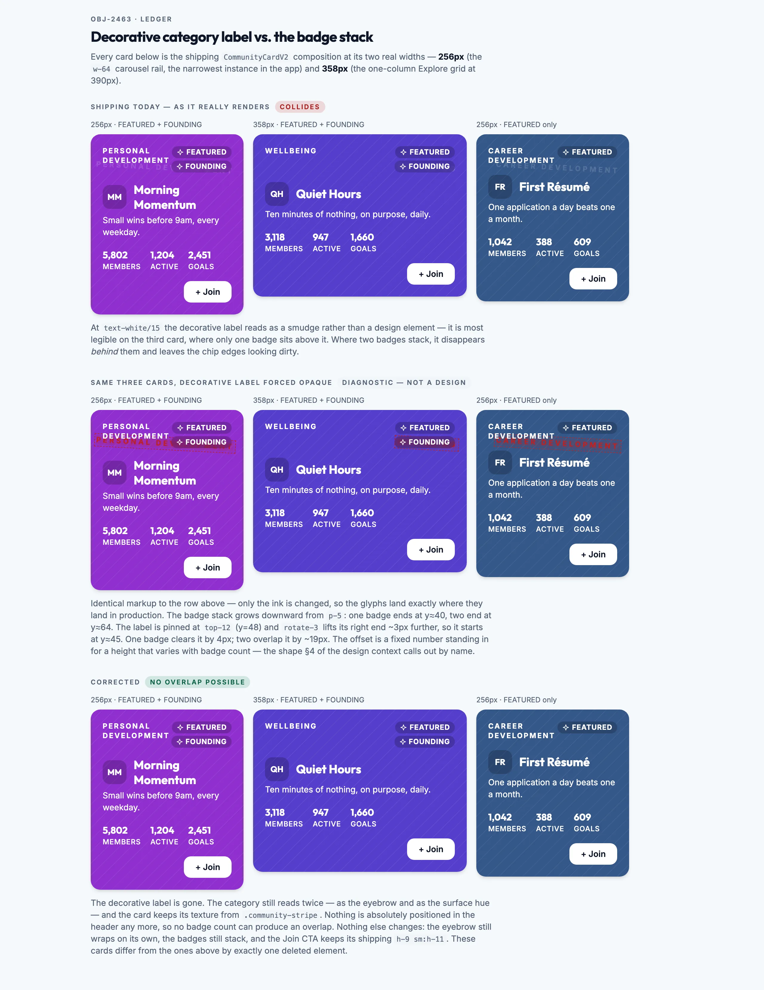 Card Collision Ledger mockup, light, desktop