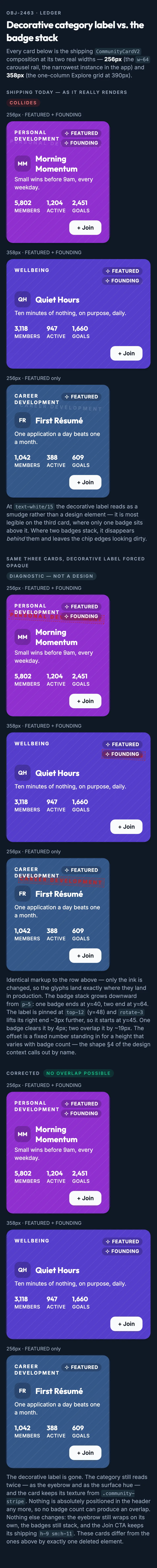 Card Collision Ledger mockup, dark, mobile