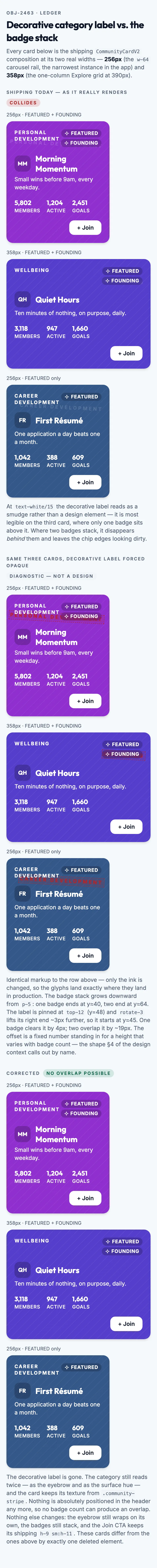 Card Collision Ledger mockup, light, mobile