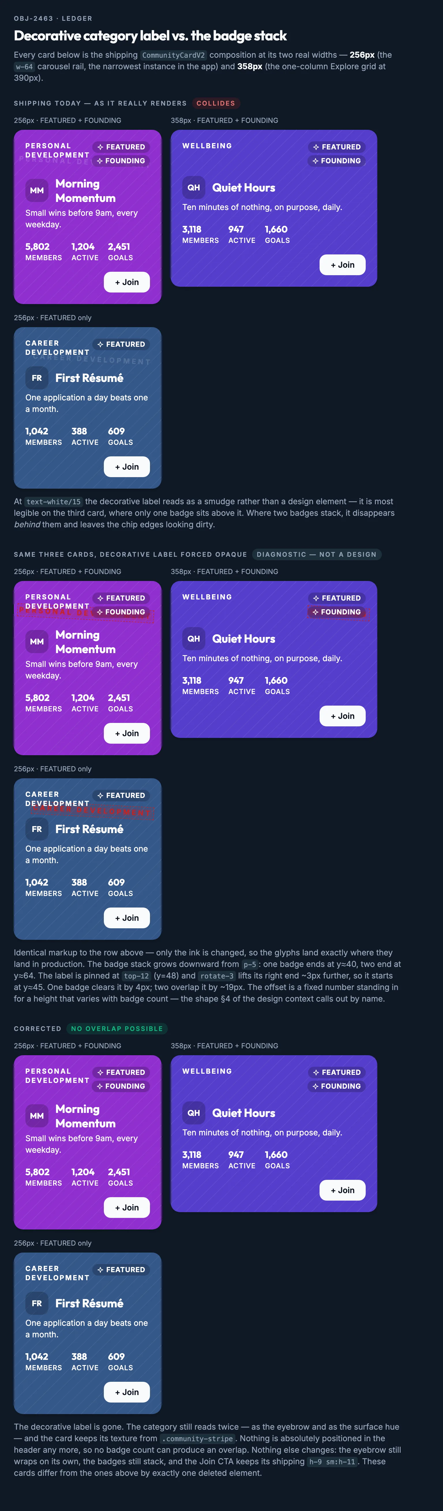 Card Collision Ledger mockup, dark, tablet