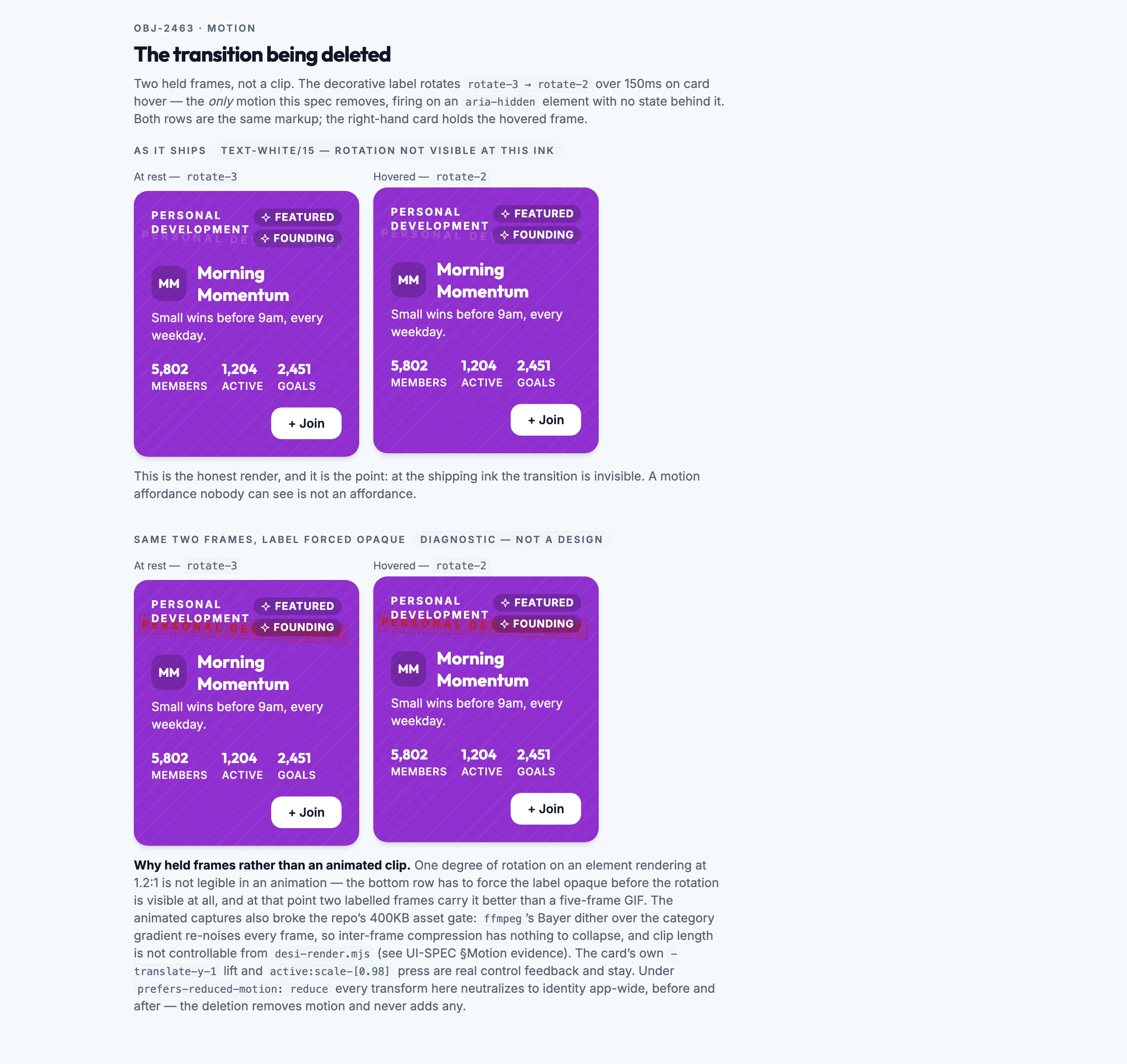Community Card Motion mockup, light, desktop