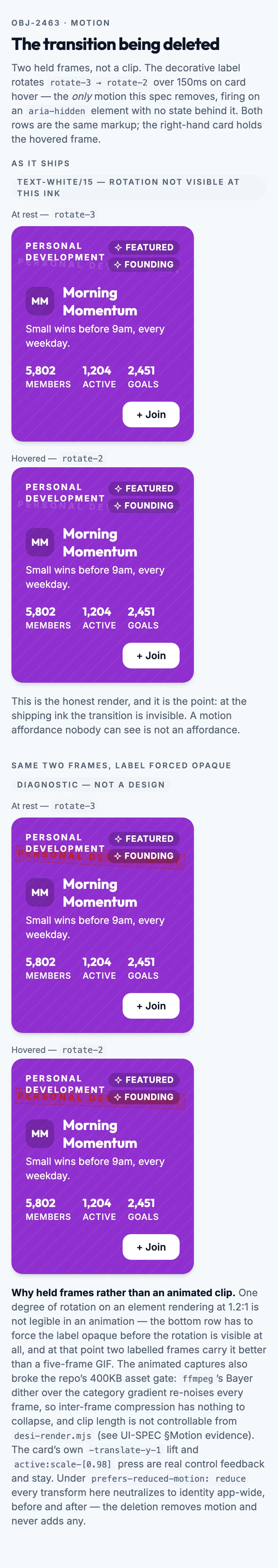 Community Card Motion mockup, light, mobile