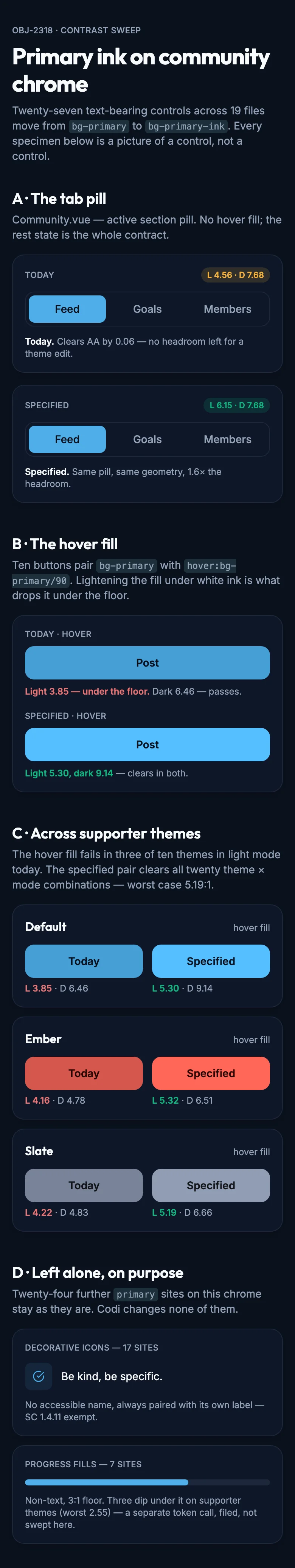 Community Primary Ink Sweep mockup, dark, mobile