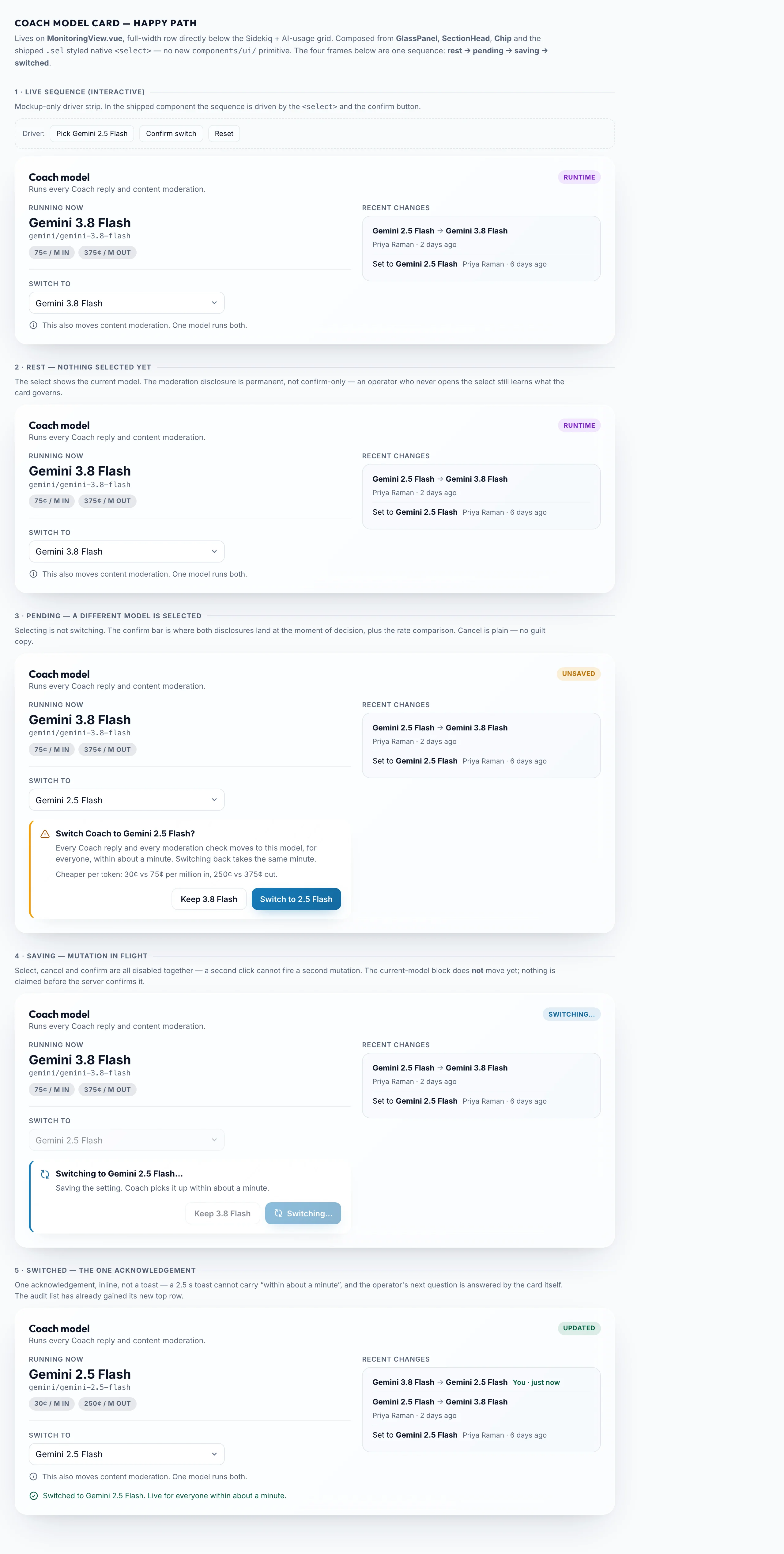 Coach Model Card mockup, light, desktop