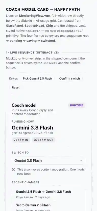 Coach Model Card Motion mockup, light, mobile