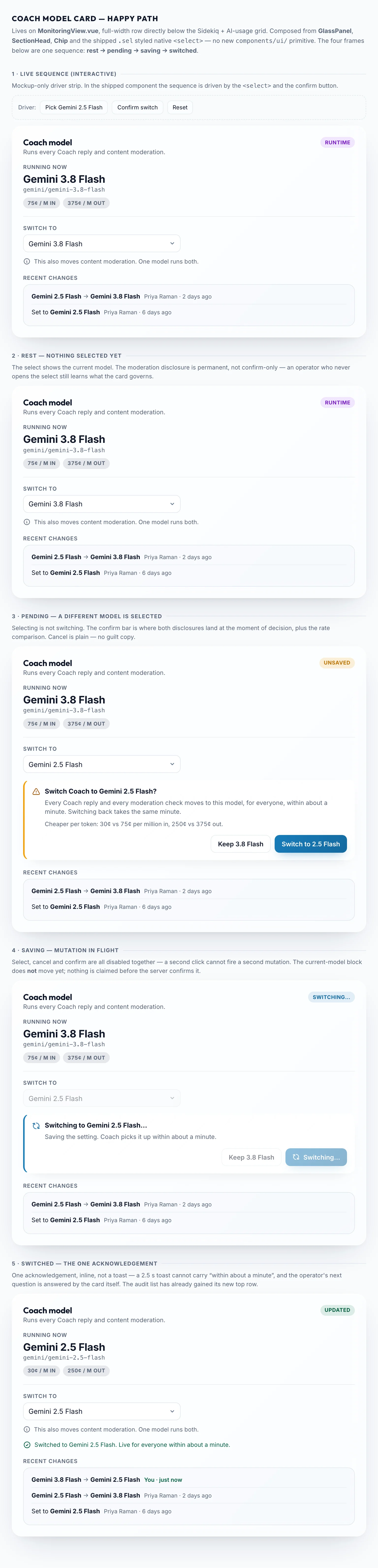 Coach Model Card mockup, light, tablet