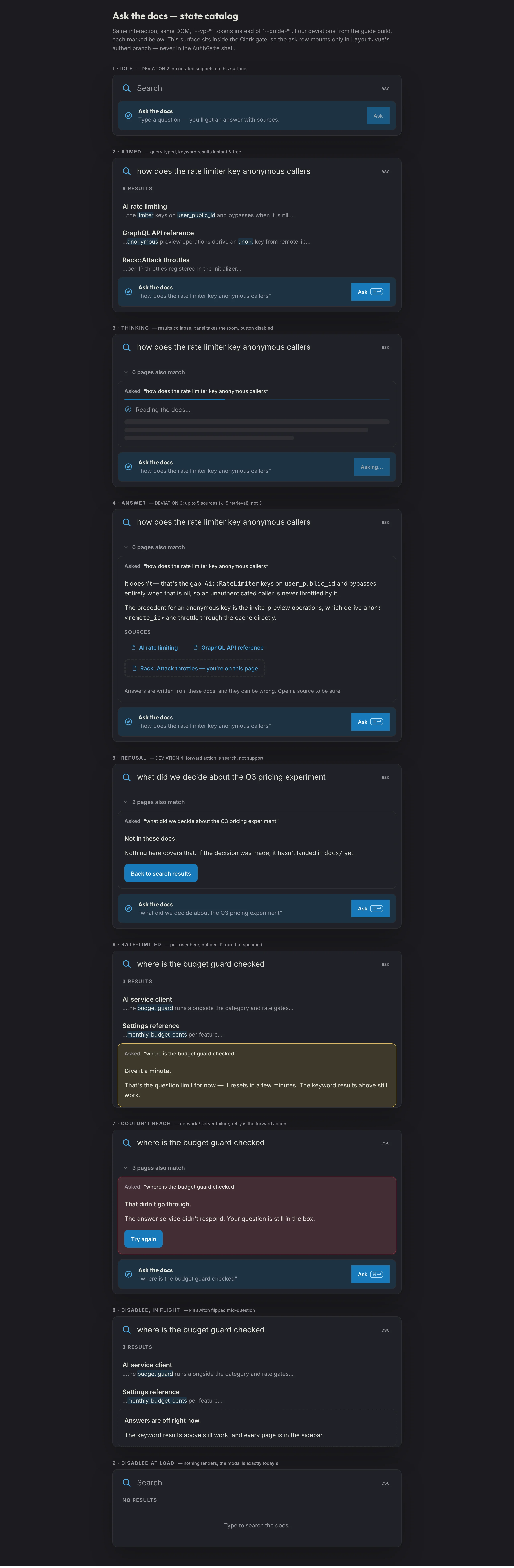 Docs Assistant mockup, dark, desktop