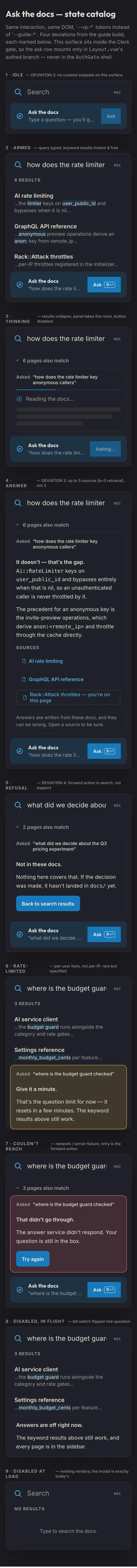 Docs Assistant mockup, dark, mobile