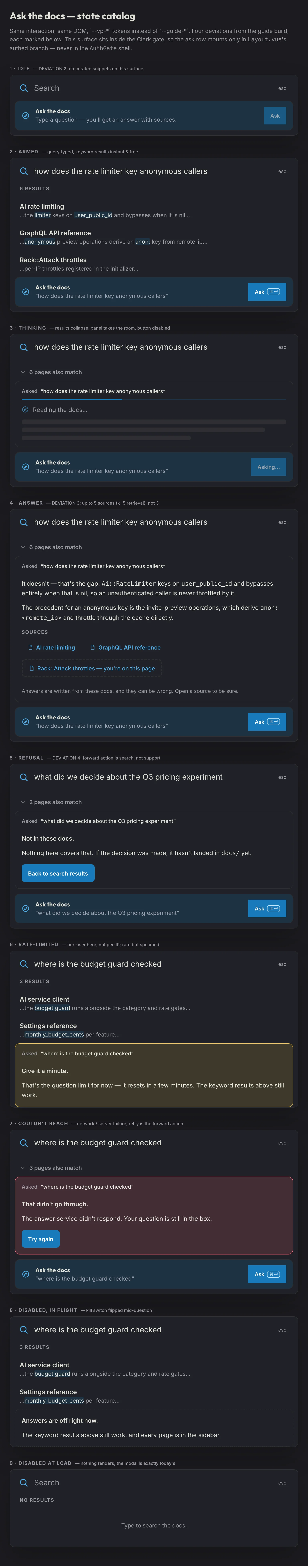 Docs Assistant mockup, dark, tablet