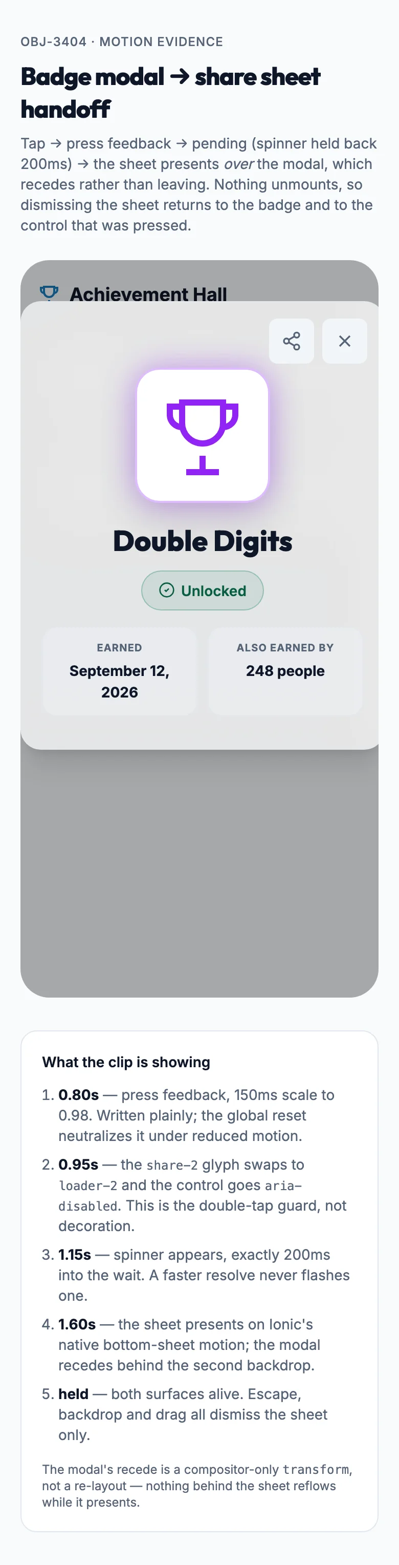 Badge Share Handoff mockup, light, mobile