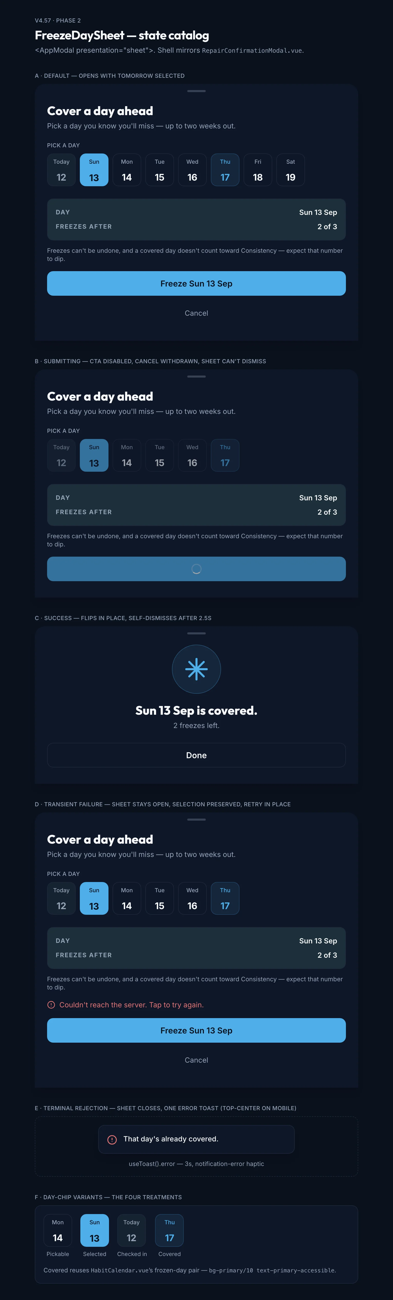 Freeze Day Sheet mockup, dark, tablet