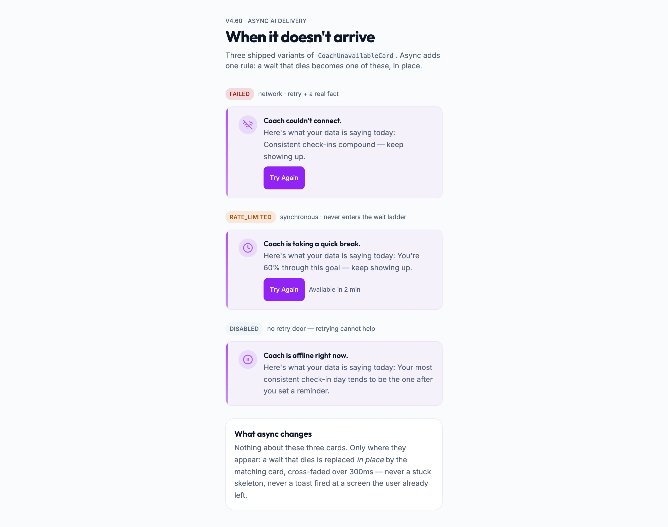 Failure States mockup, light, desktop