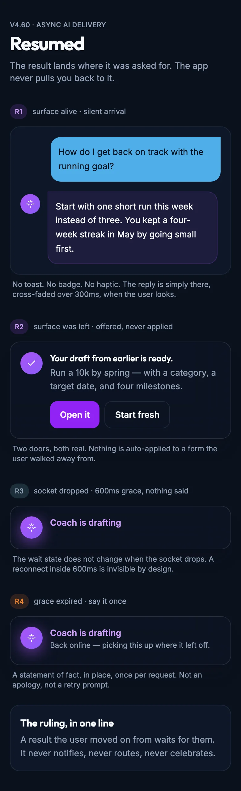 Resumed States mockup, dark, mobile