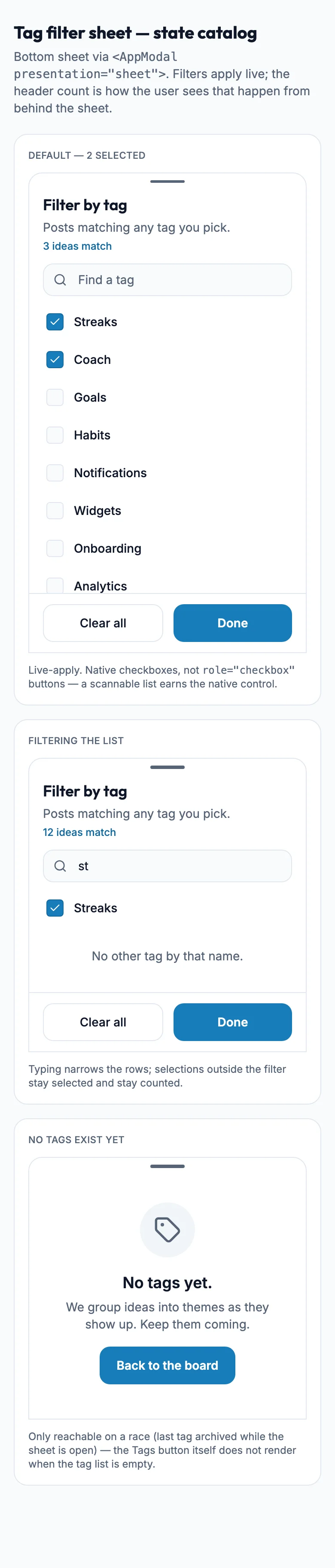 Tag Filter Sheet mockup, light, mobile