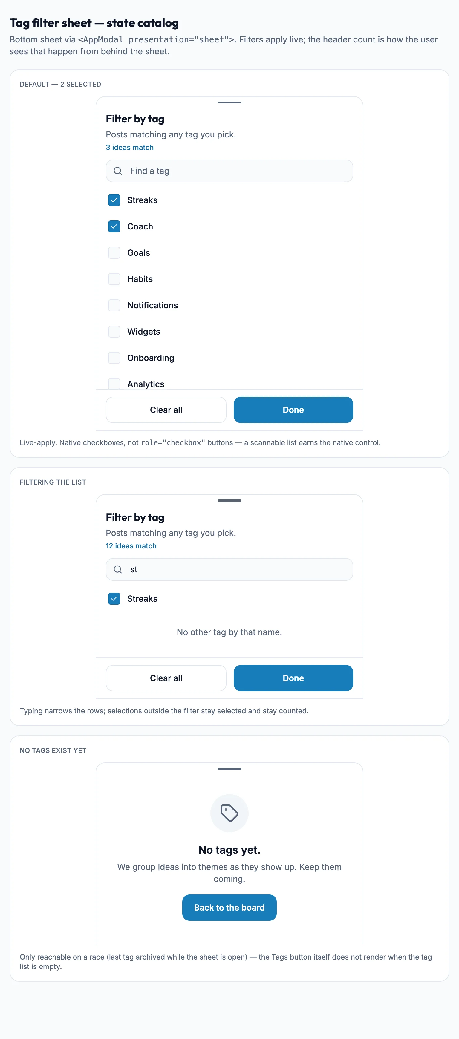 Tag Filter Sheet mockup, light, tablet