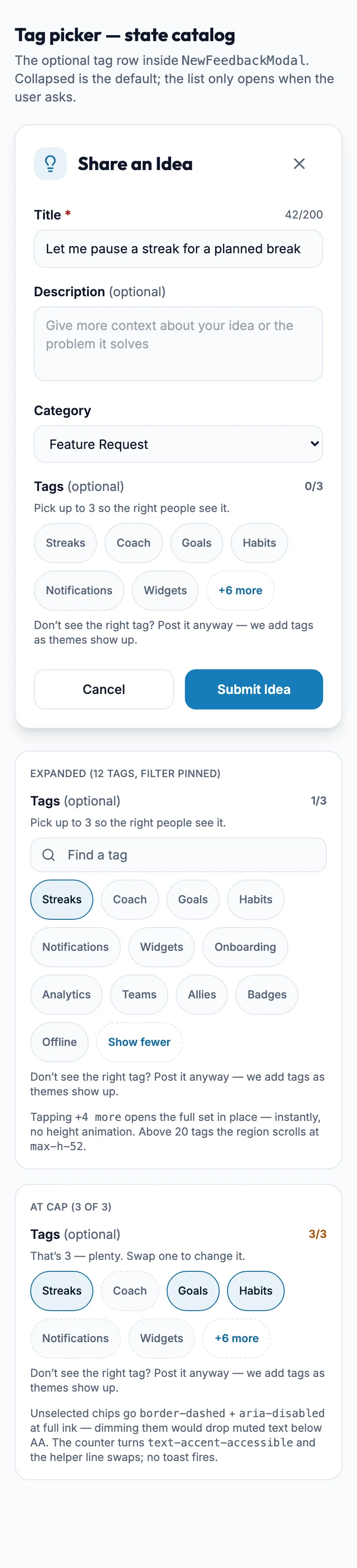 Tag Picker mockup, light, mobile