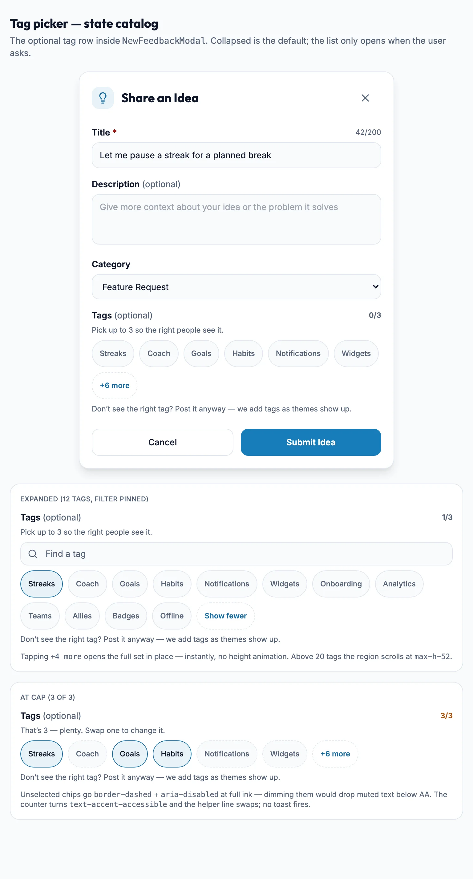 Tag Picker mockup, light, tablet