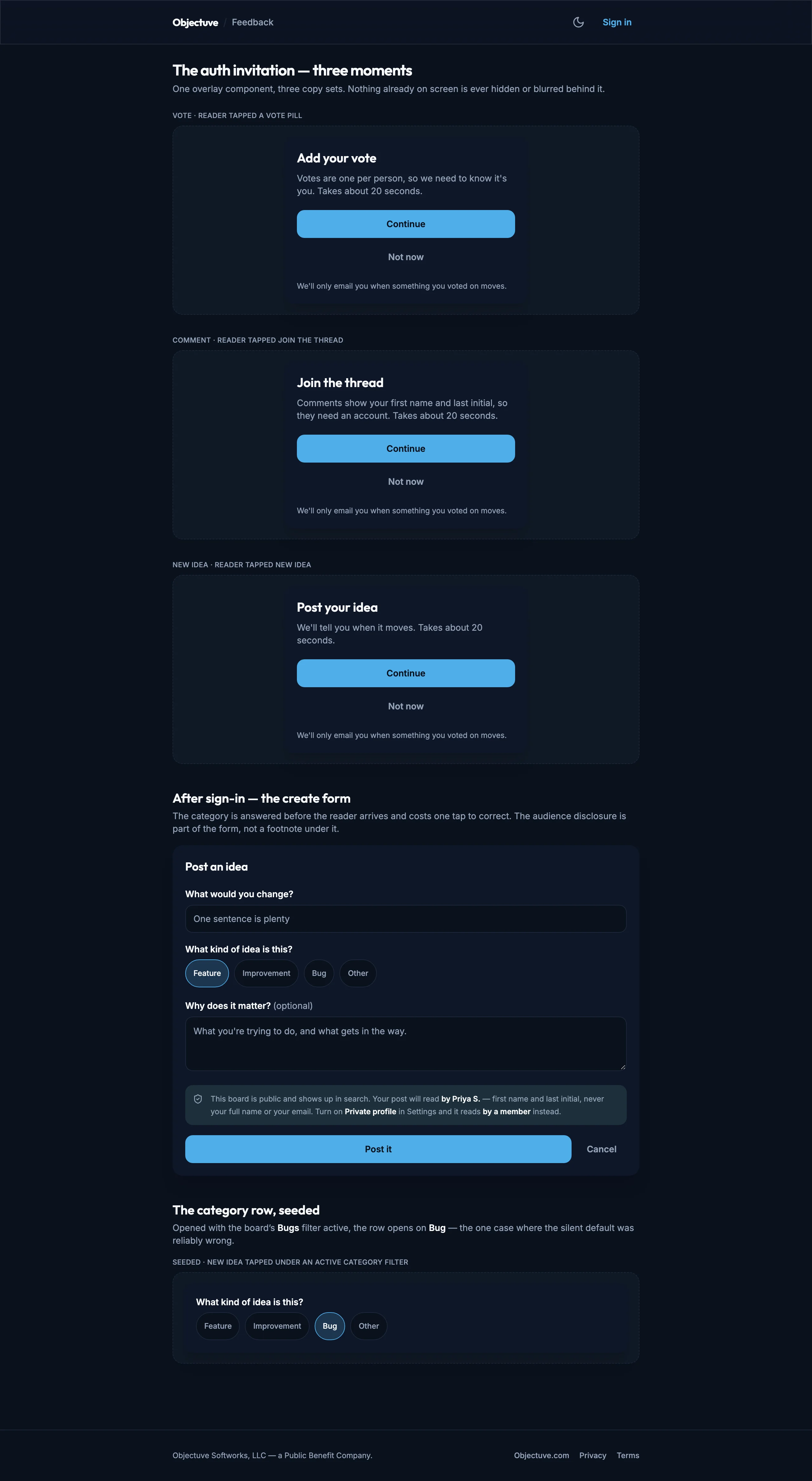 Public Auth mockup, dark, desktop