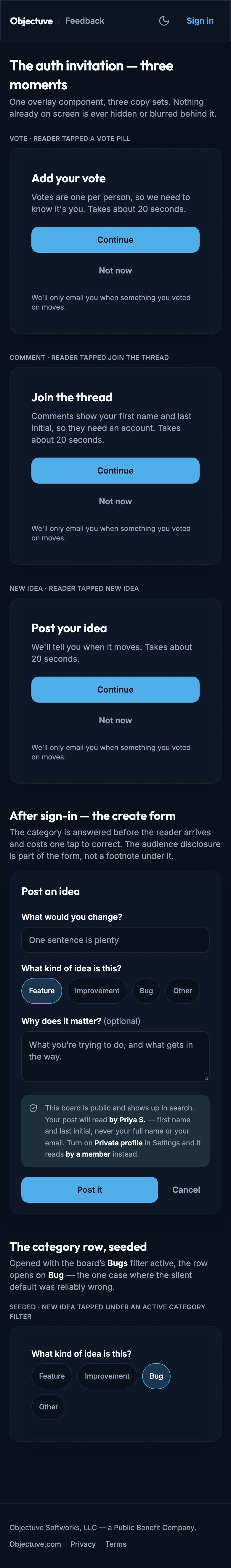 Public Auth mockup, dark, mobile