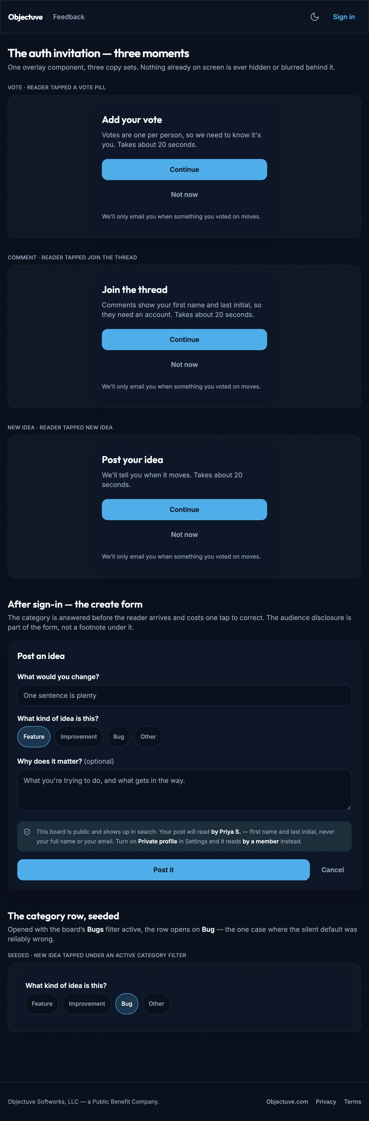 Public Auth mockup, dark, tablet