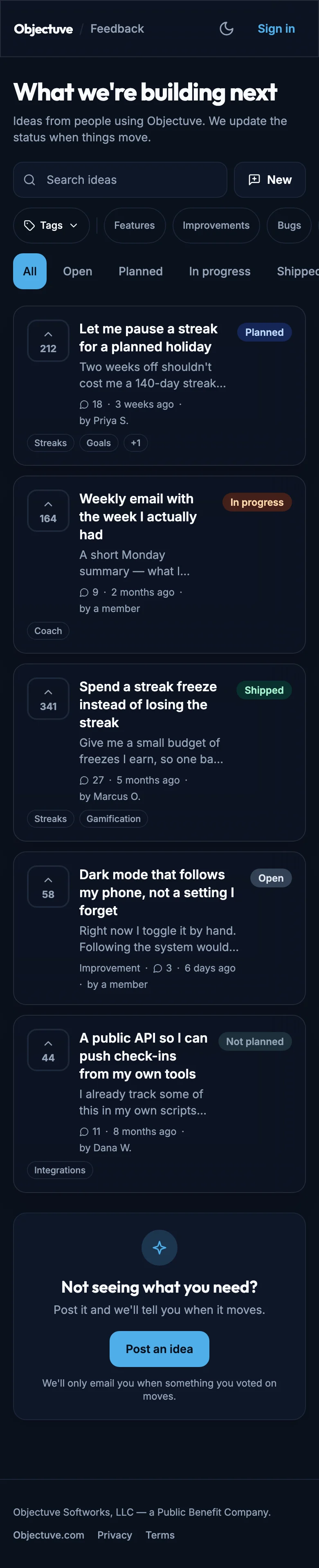 Public Board mockup, dark, mobile