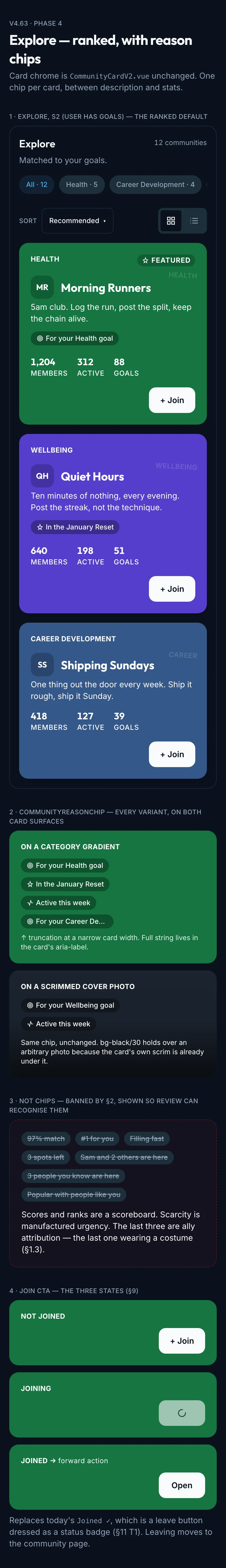 Discovery Ranked mockup, dark, mobile