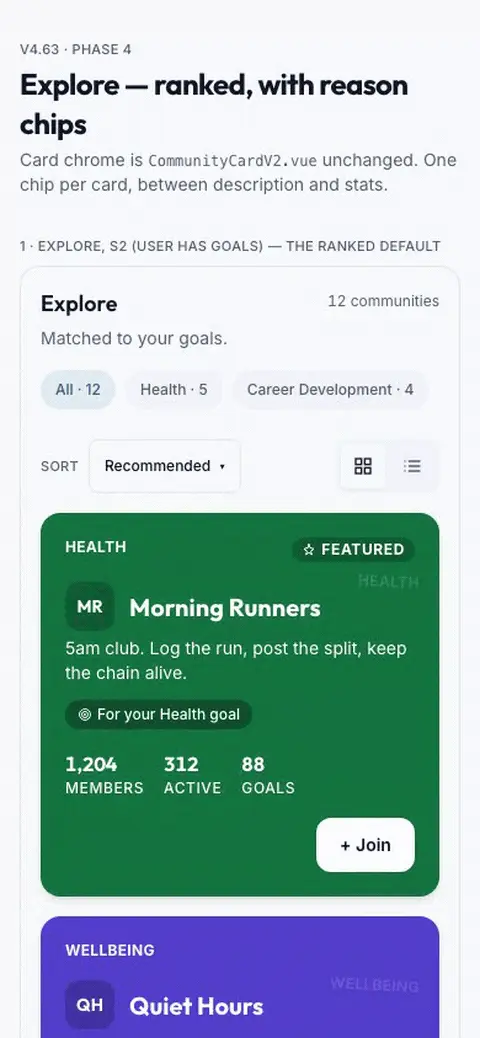 Discovery Ranked Motion mockup, light, mobile