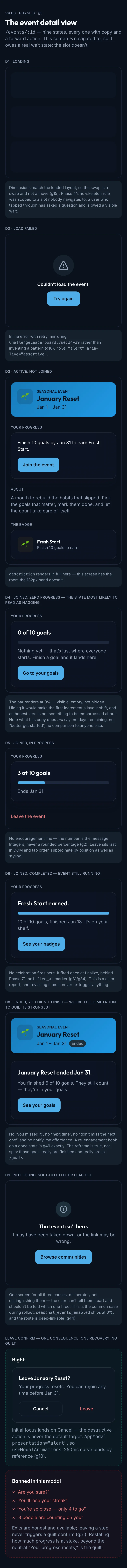 Event Detail mockup, dark, mobile