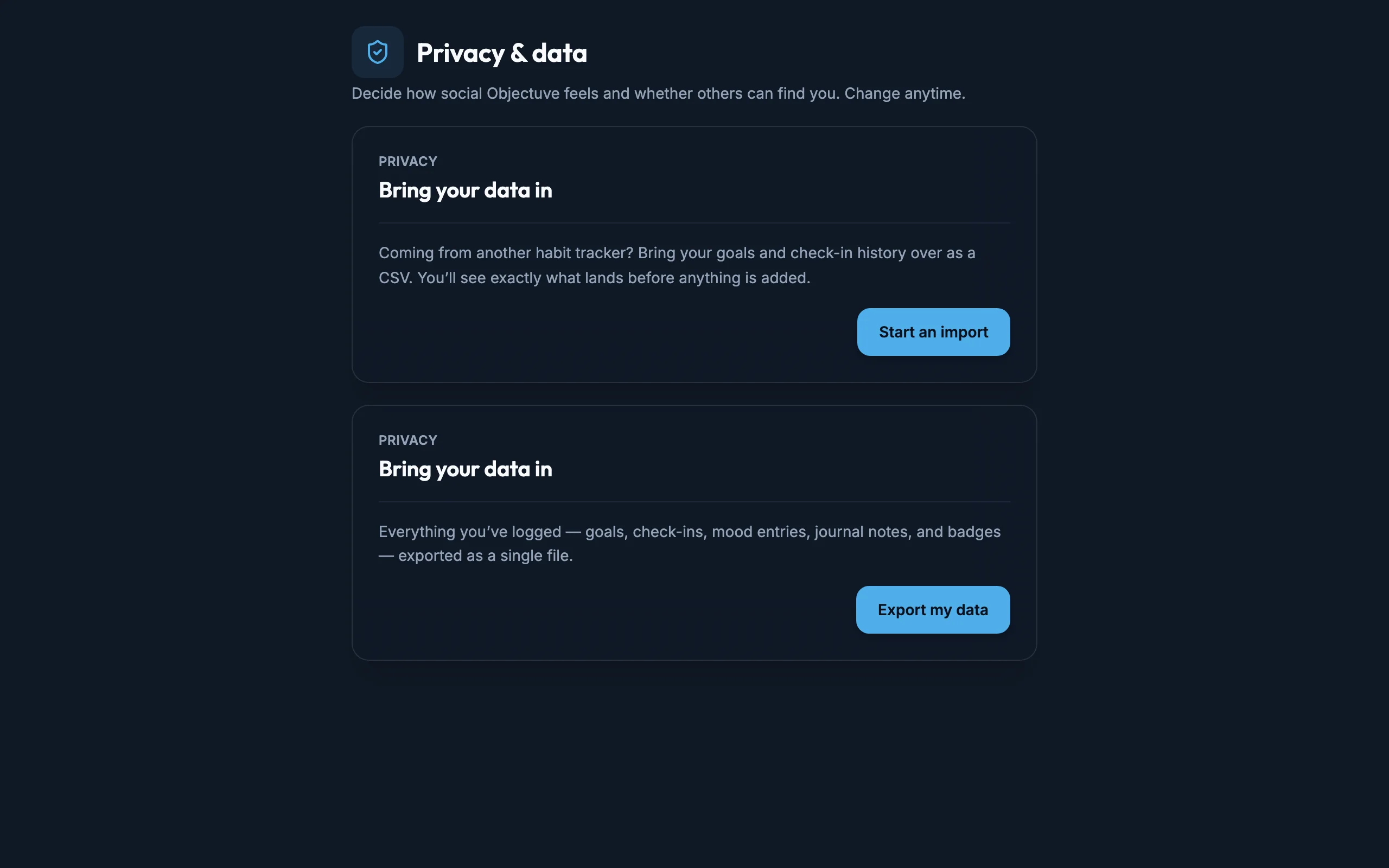 Import Entry mockup, dark, desktop