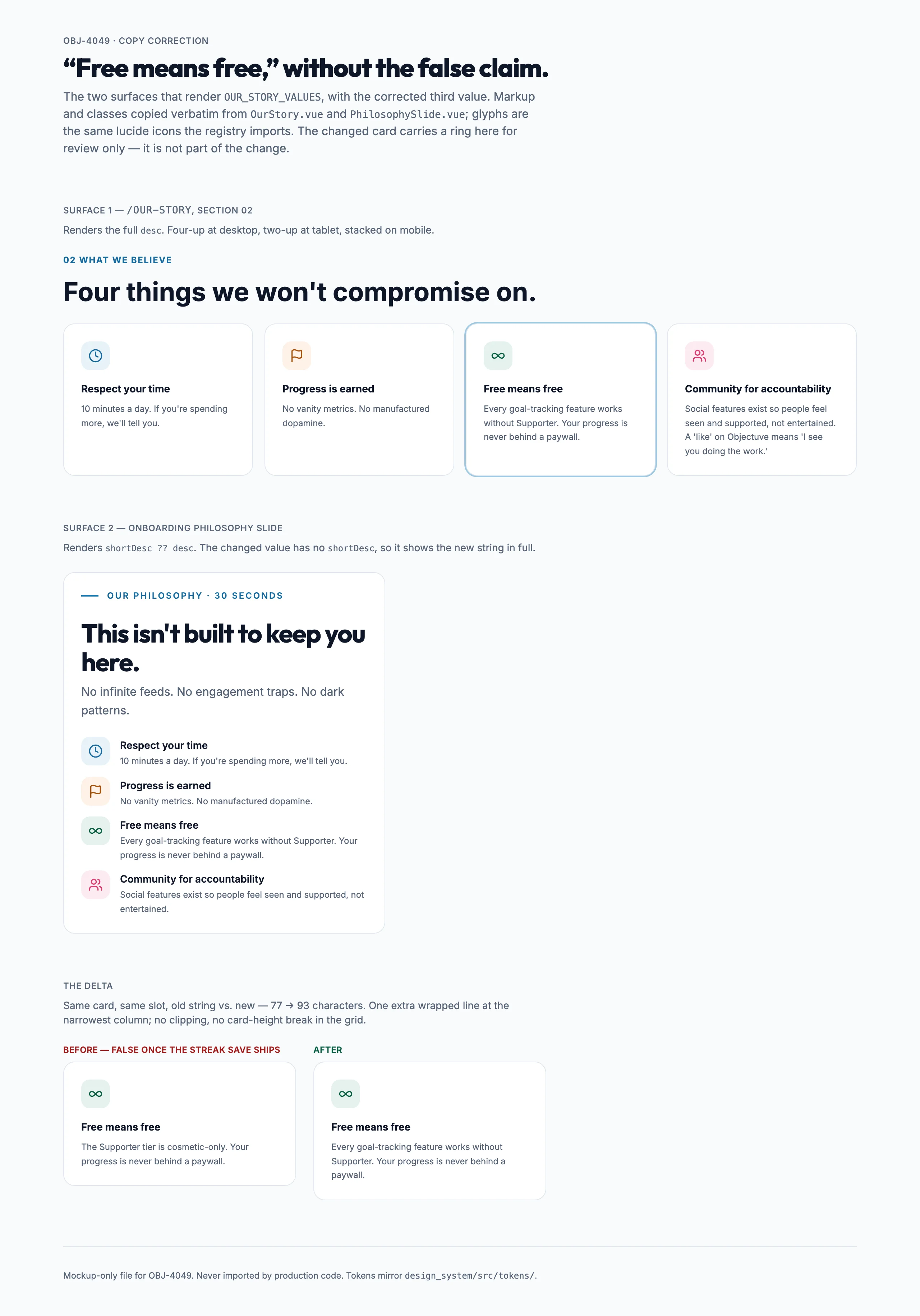 Our Story Values mockup, light, desktop