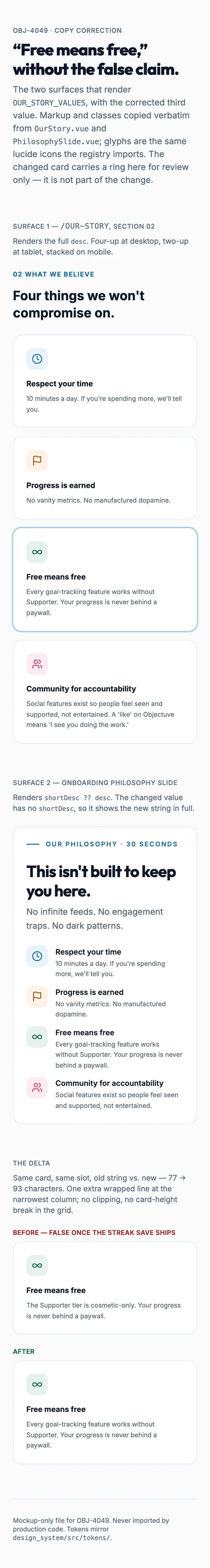 Our Story Values mockup, light, mobile