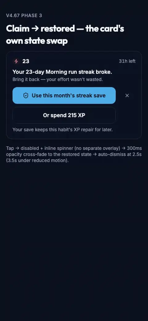 Claim Transition Motion mockup, dark, mobile