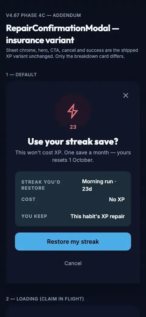 Confirm Modal Insurance Motion mockup, dark, mobile