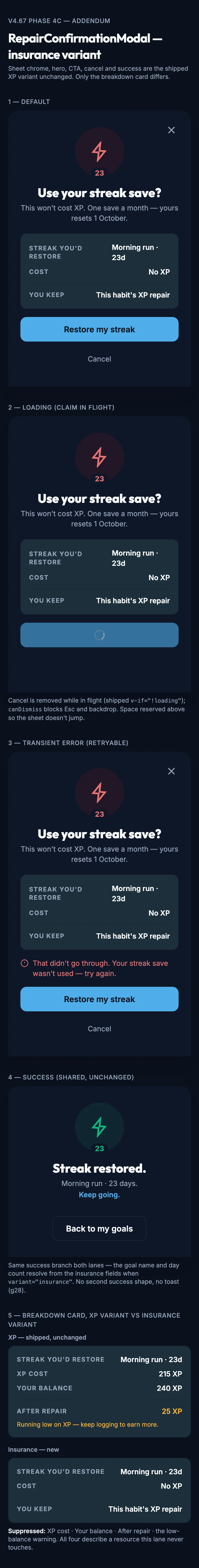 Confirm Modal Insurance mockup, dark, mobile