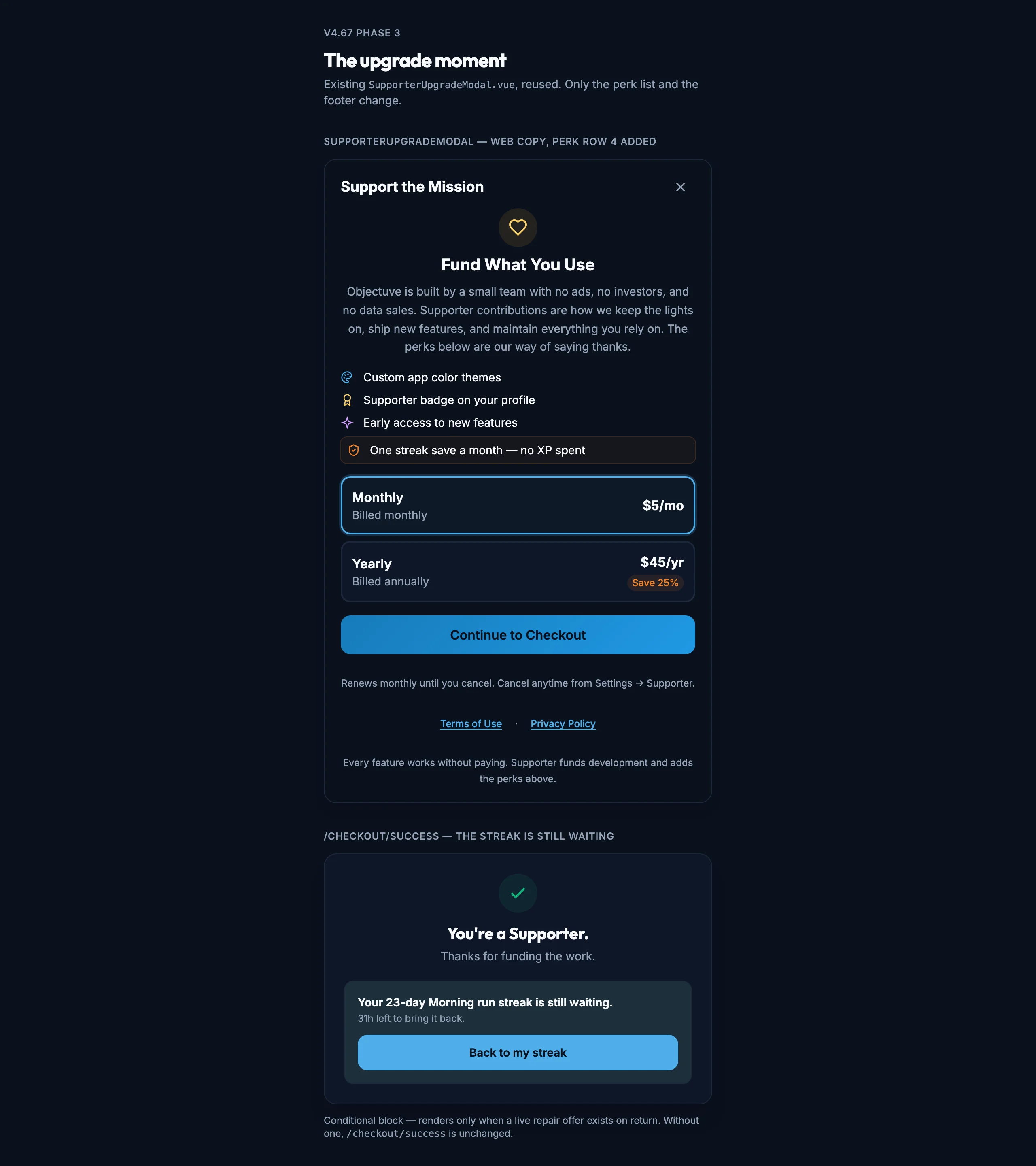 Upgrade Moment mockup, dark, desktop