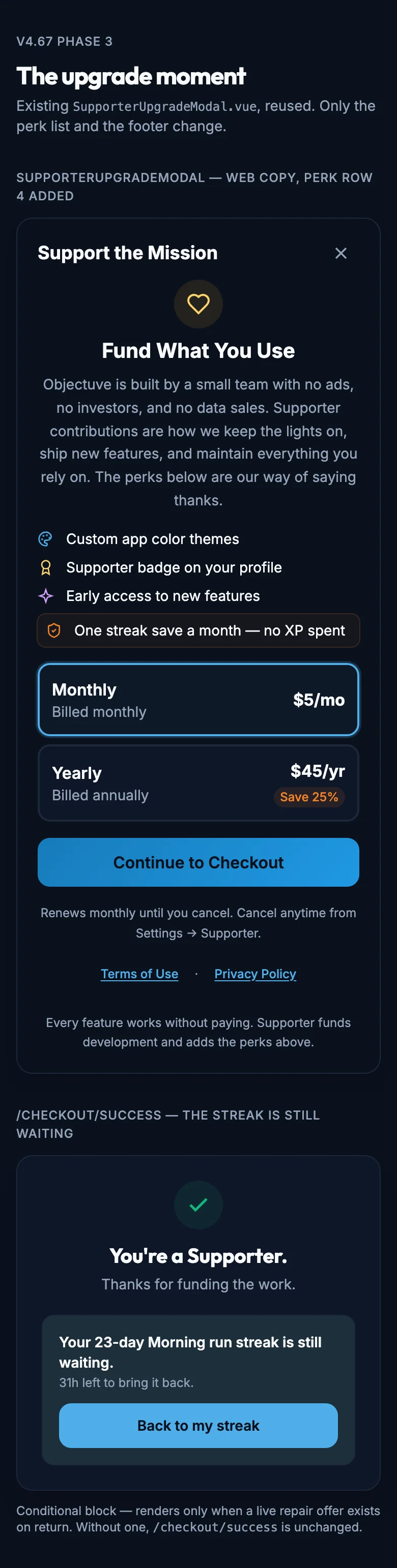 Upgrade Moment mockup, dark, mobile