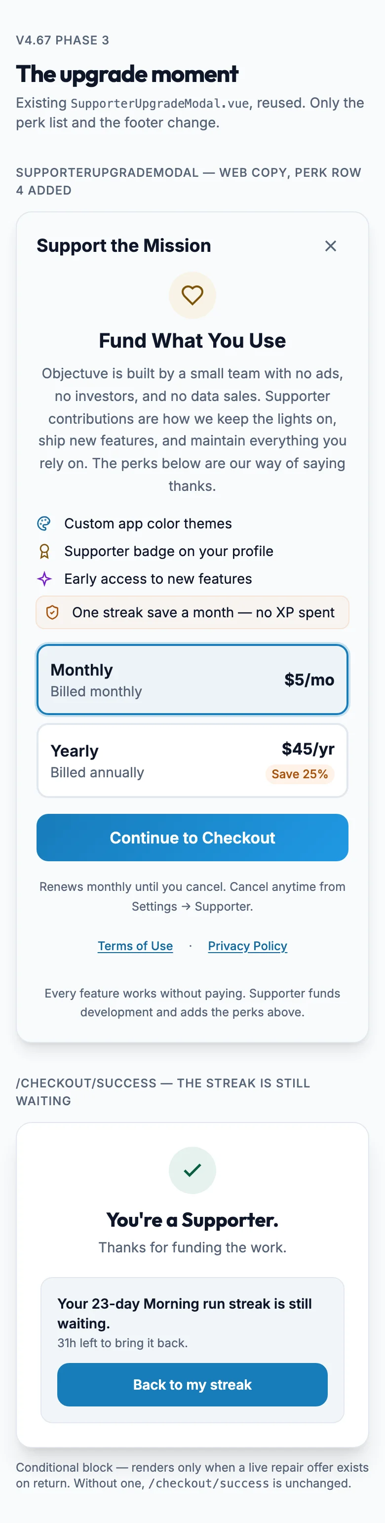 Upgrade Moment mockup, light, mobile