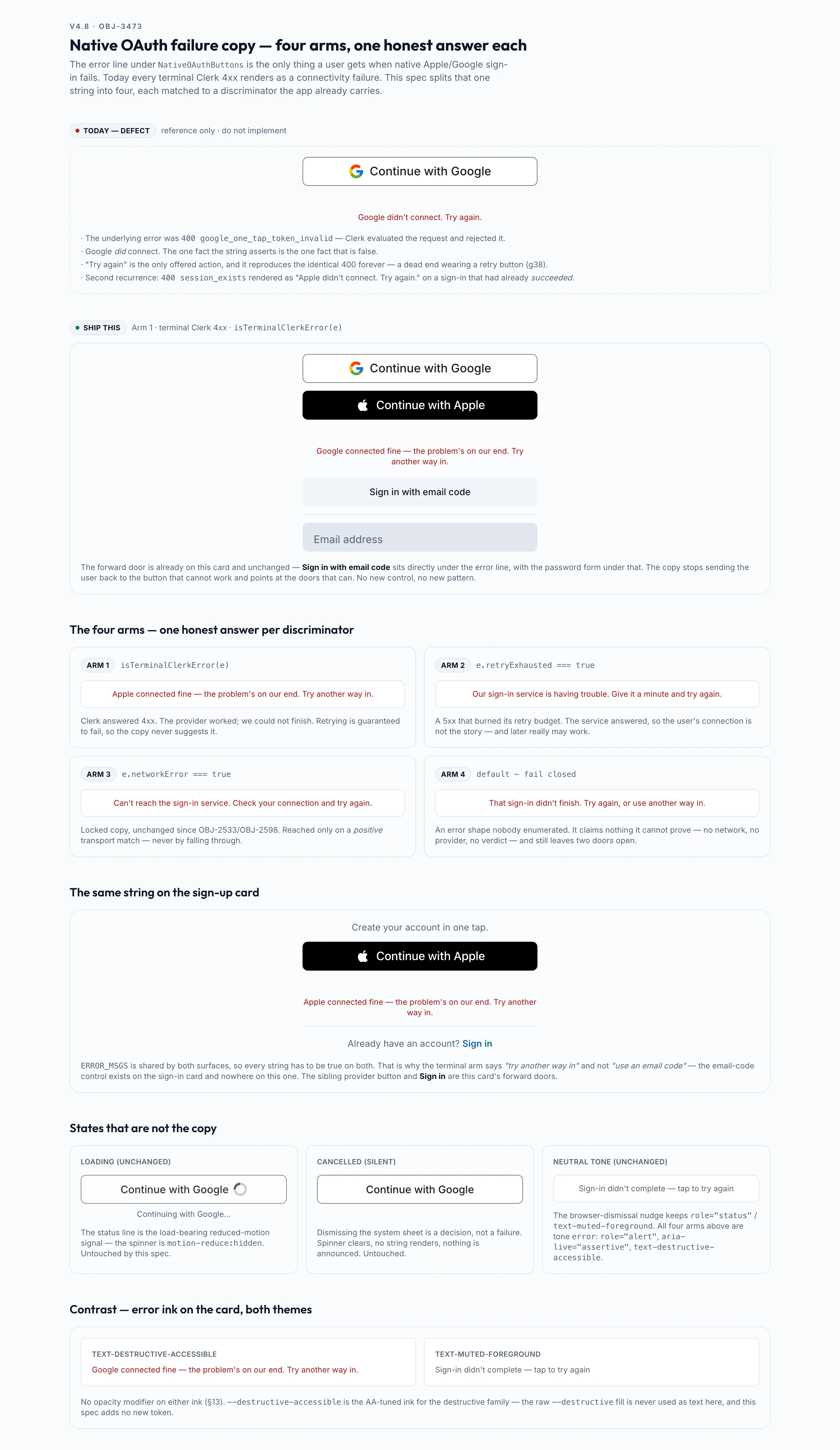 Native Oauth Failure Copy mockup, light, desktop