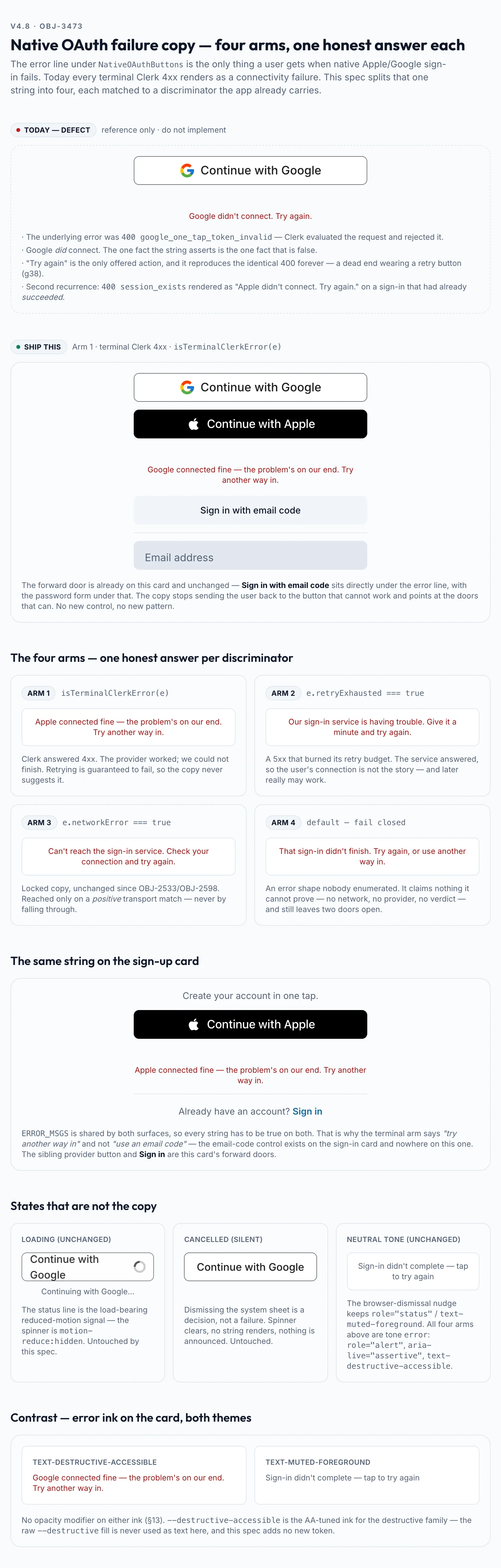 Native Oauth Failure Copy mockup, light, tablet