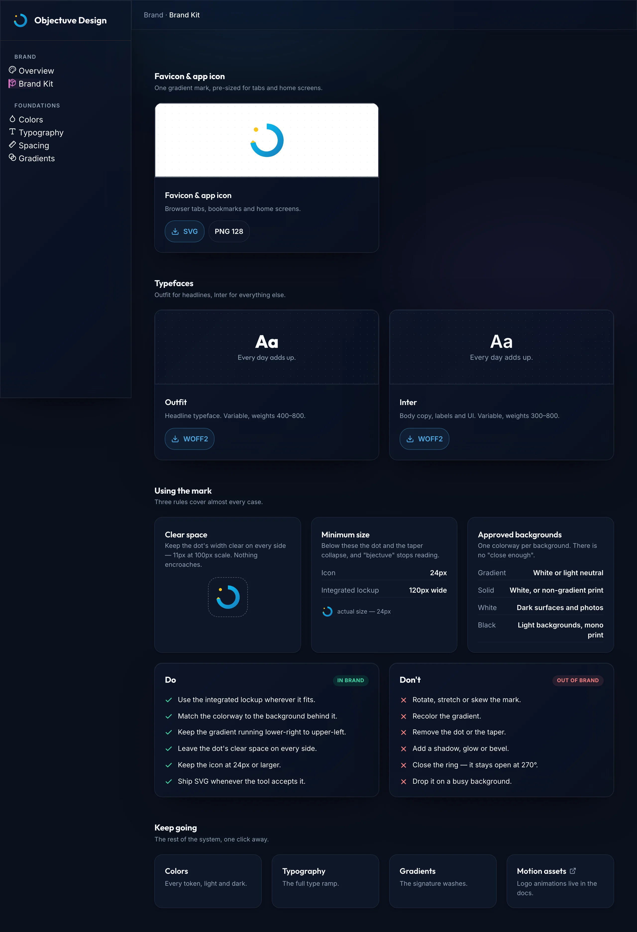 Brand Kit Usage mockup, dark, desktop