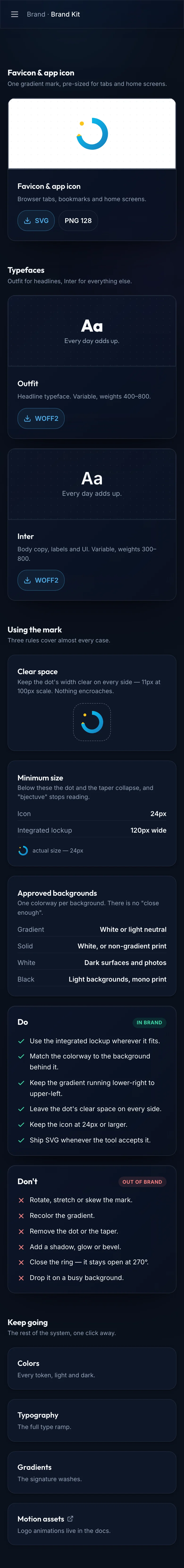 Brand Kit Usage mockup, dark, mobile