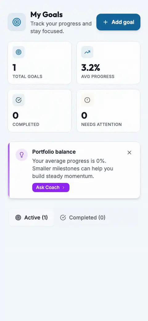 Goals Header After Motion mockup, light, mobile