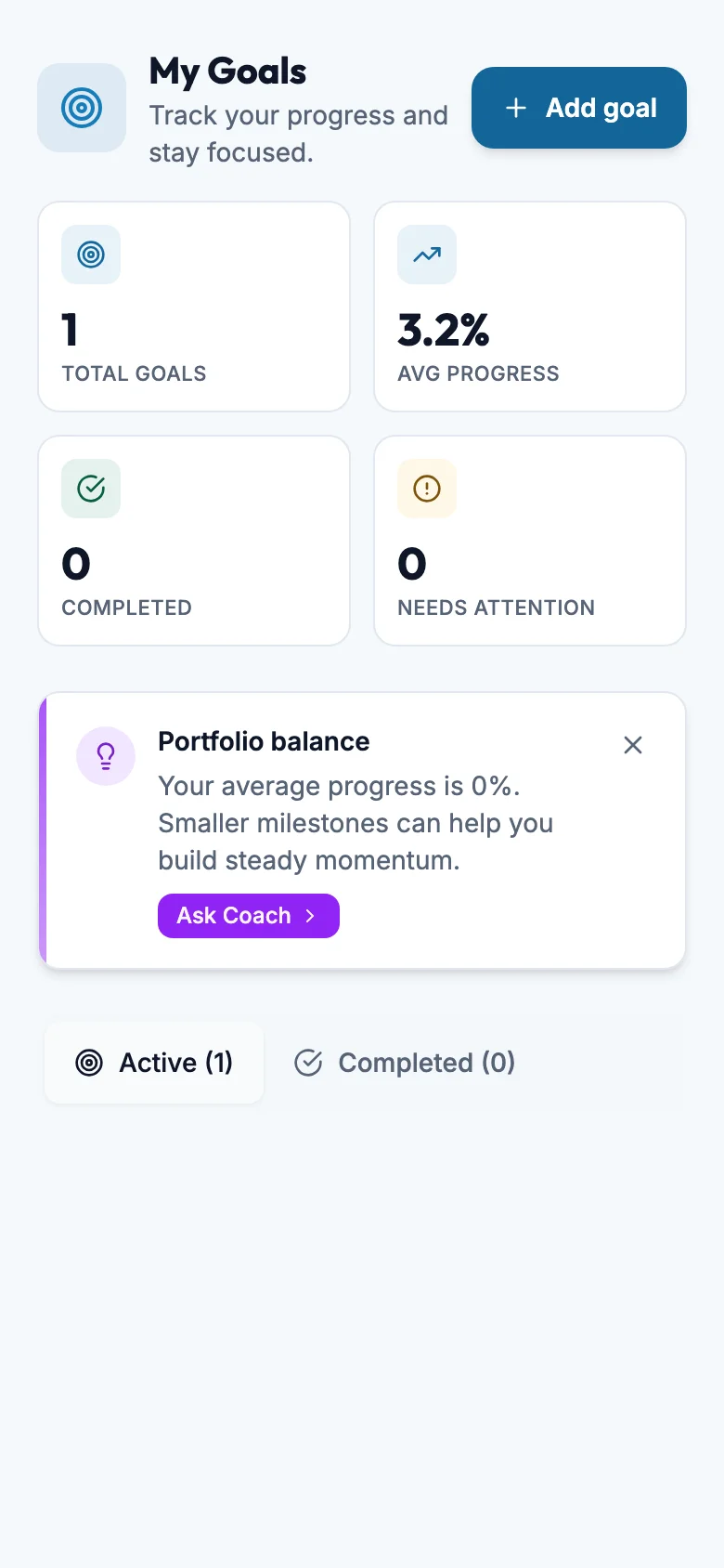 Goals Header After mockup, light, mobile