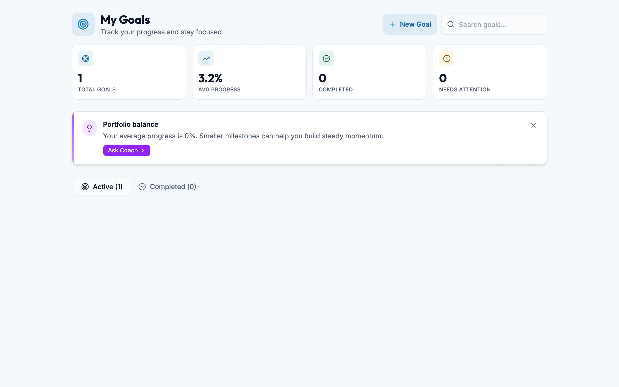 Goals Header Before mockup, light, desktop
