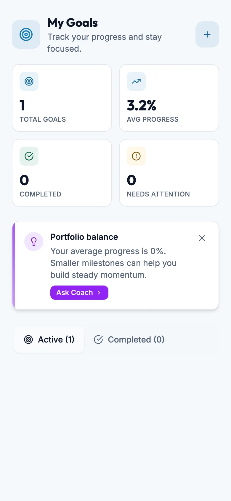 Goals Header Before mockup, light, mobile